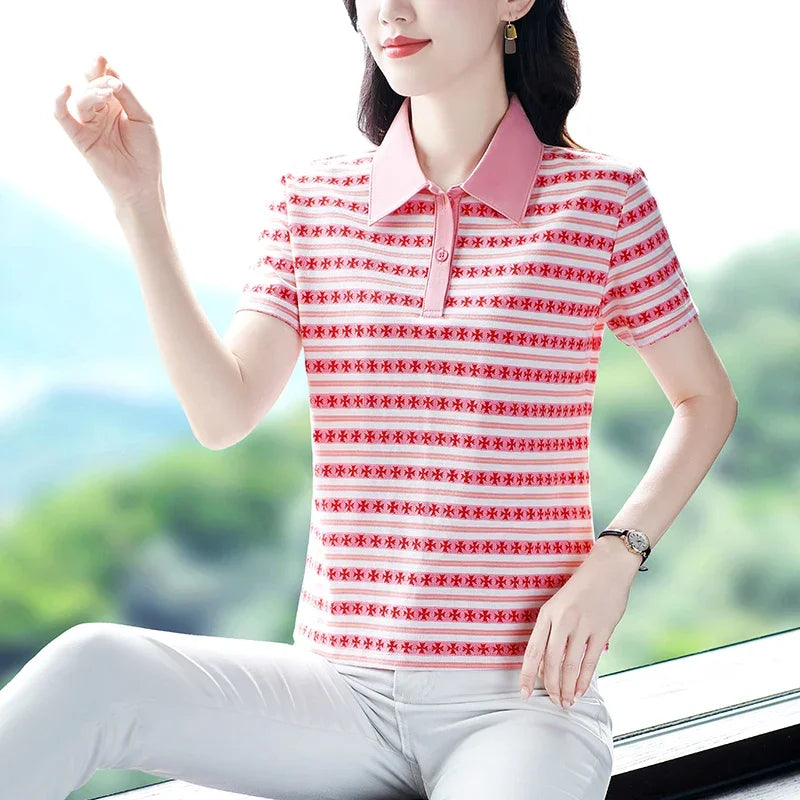 Moeroshe Casual Contrast Color Cotton Polo Shirt – Summer 2024 Collection