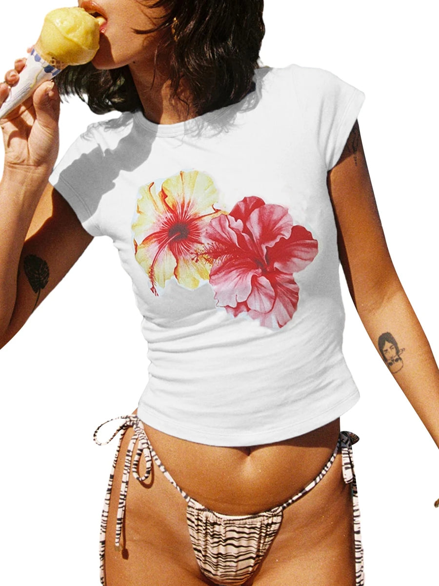HIRIGIN Junior Women's Casual Floral Summer T-Shirt (Summer 2024 Release)