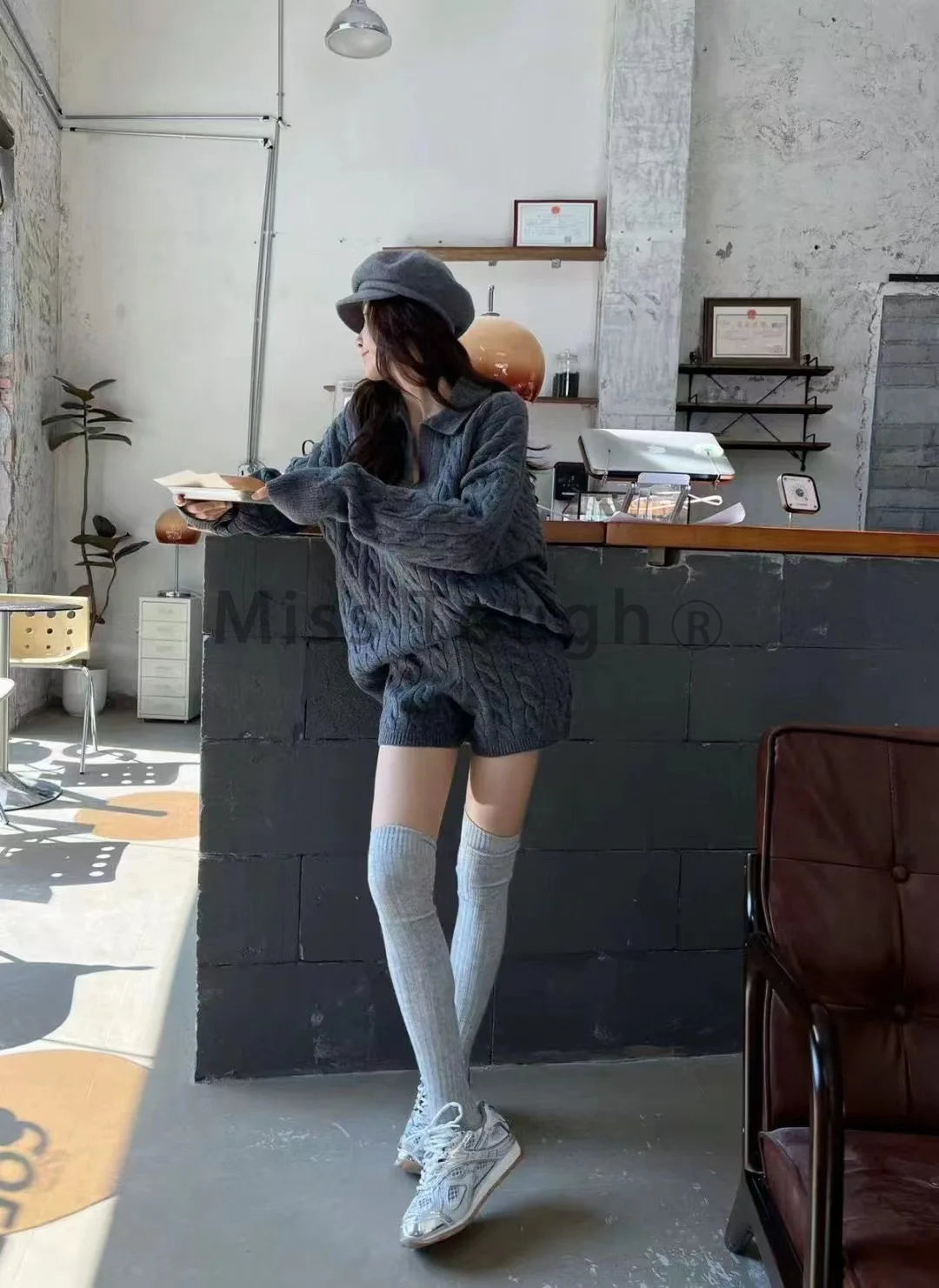 Miss Tough Women’s Knitted Office Lady Polo-Neck Pullover with Crochet Decoration - Autumn/Winter Collection