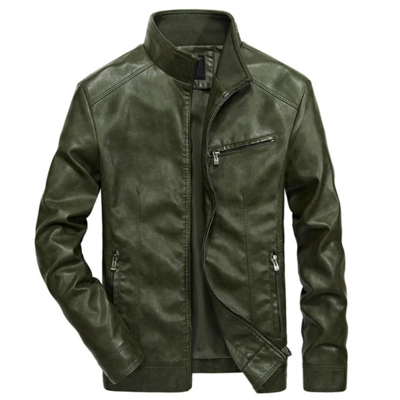 Men Autumn Winter Leather Jacket Coat Men's Retro Stand Collar Motorcycle Warm Fleece PU Leather Jacket