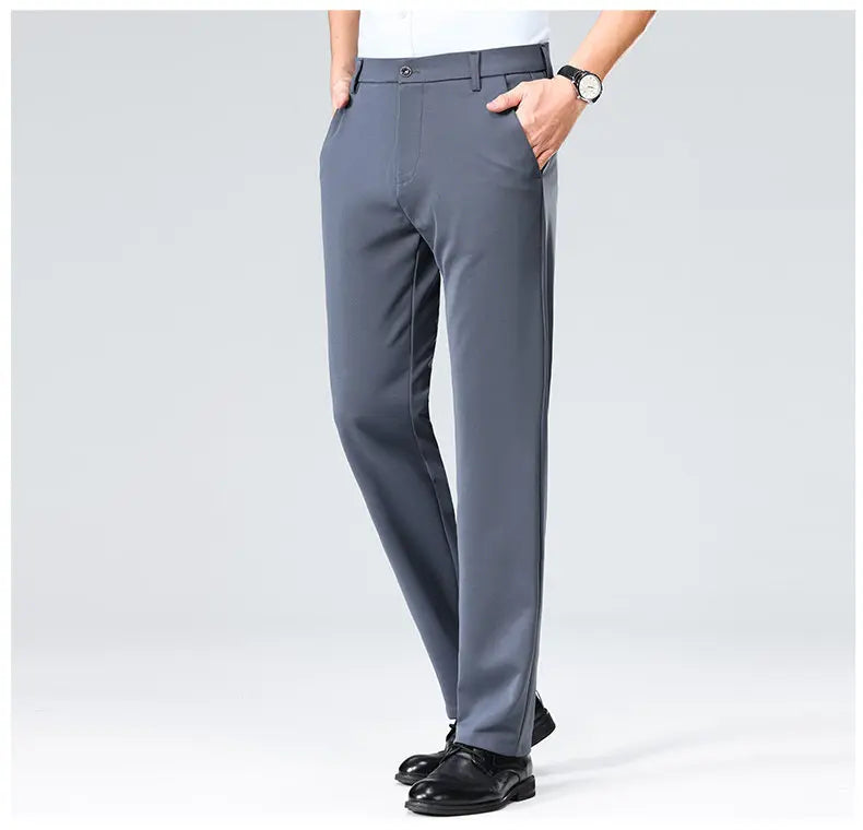 Men's Stretchy Casual Business Pants Spring Summer Breathable Full Length Home Work Trousers