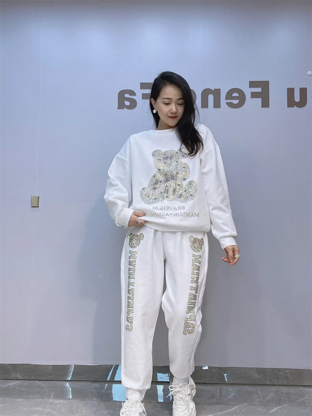 NoEnName_Null Casual Autumn/Winter Cartoon Pattern Pullover Set with Drawstring Waist and Pockets  &nbsp;