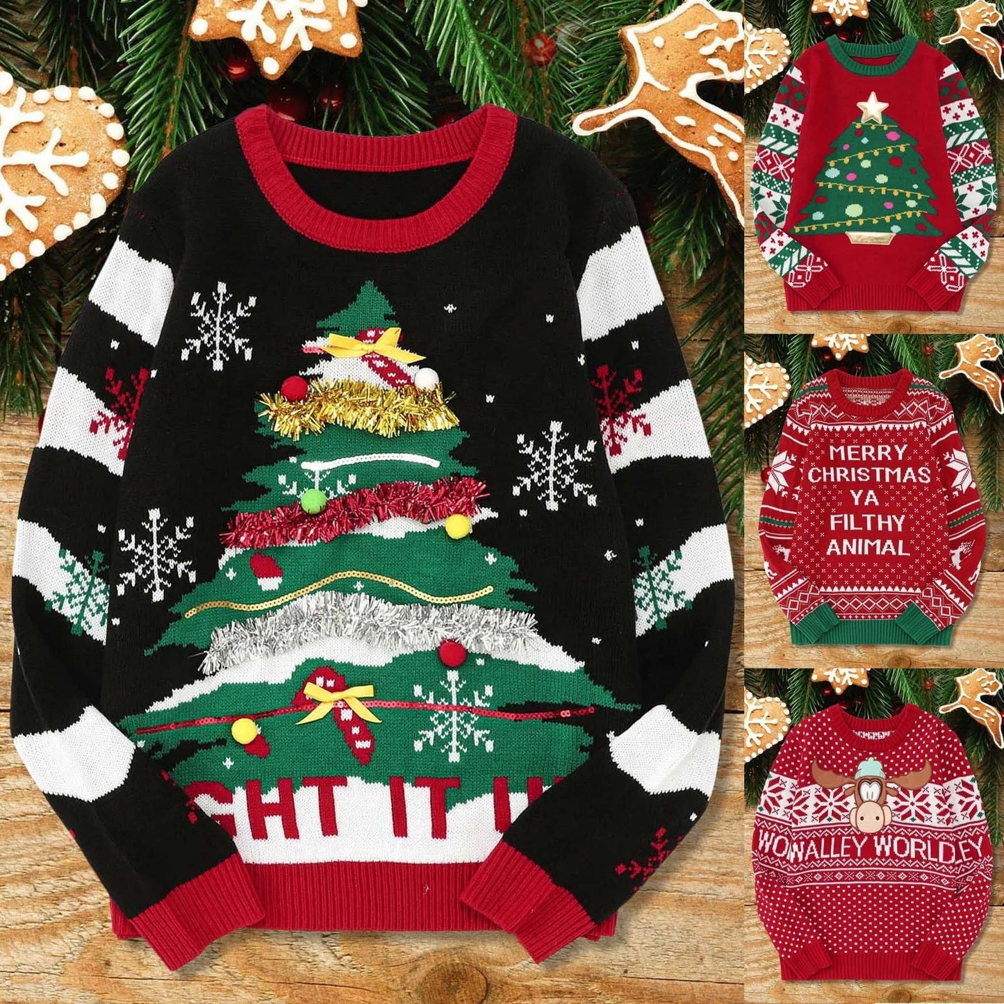 Women's Autumn and Winter New Christmas Casual Round Neck Embroidered Jumper.