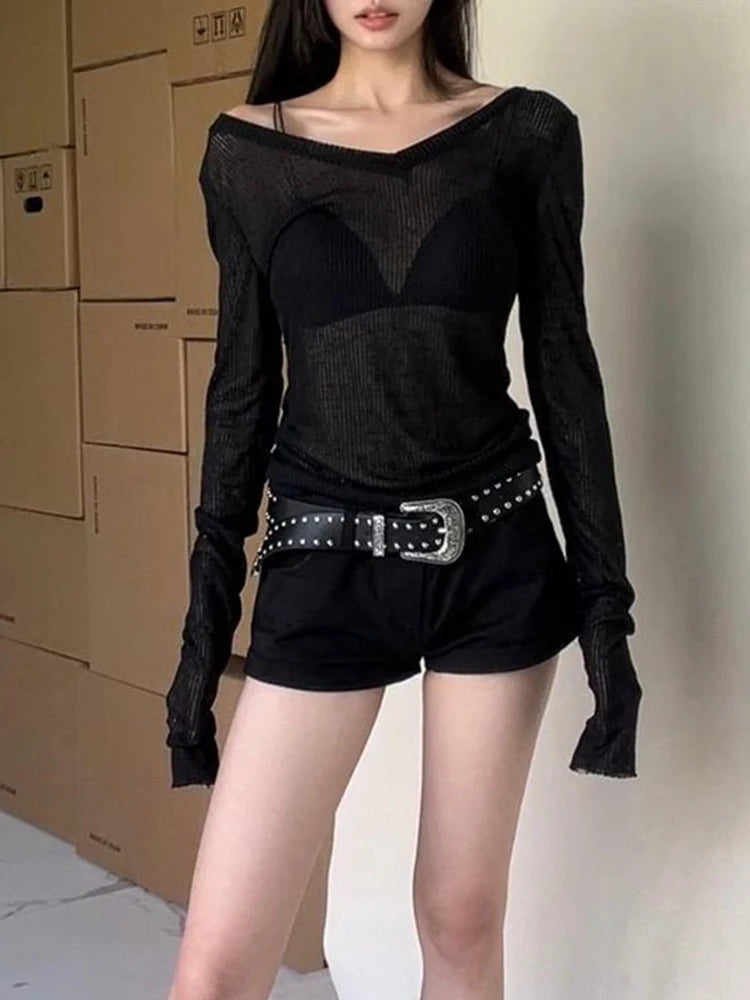 Women's Skinny Fit V-Neck Long Sleeve Stretch Tee – Summer 2025 | JEYONGZOO