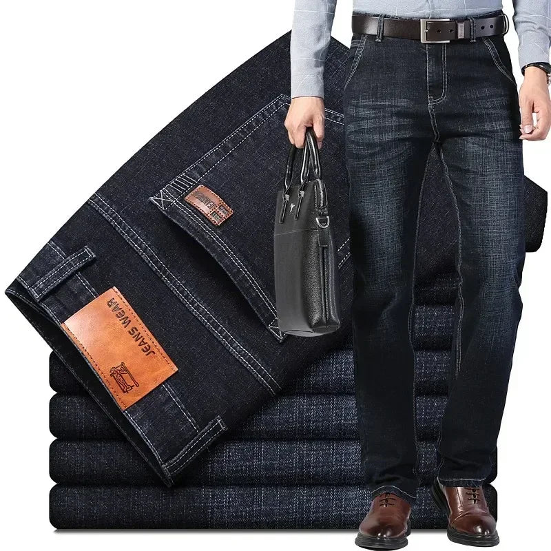 Business Men's Stretch Jeans Autumn New Straight Casual Regular Classic Fashion Denim Trousers