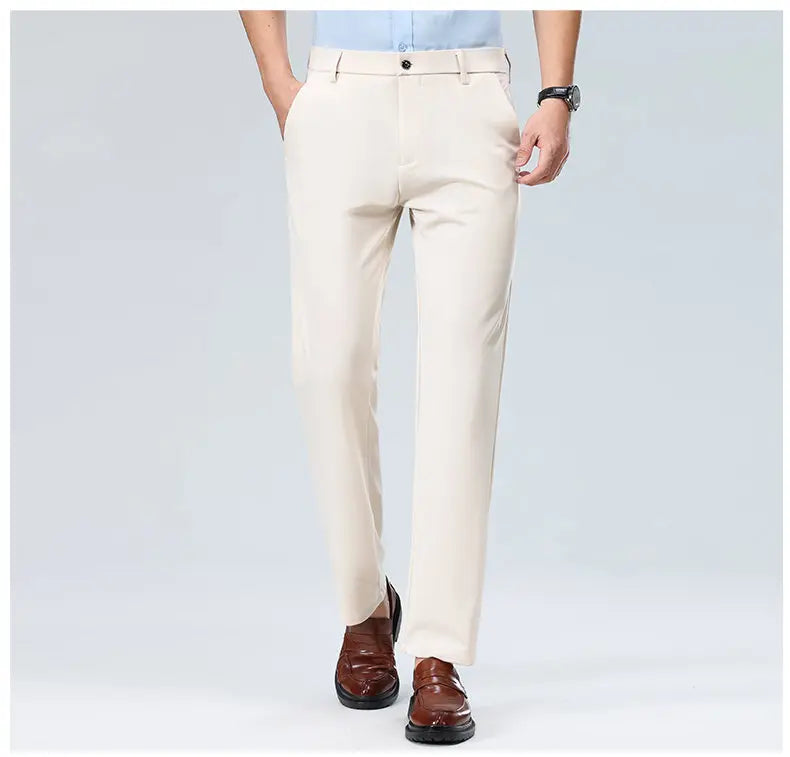 Men's Stretchy Casual Business Pants Spring Summer Breathable Full Length Home Work Trousers