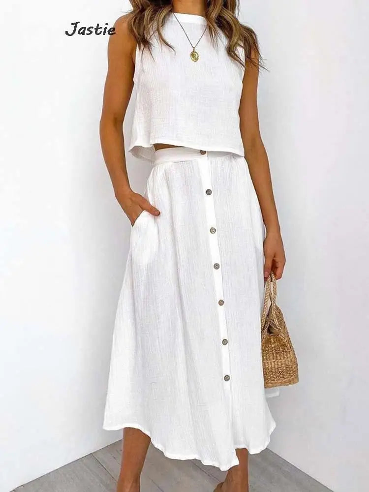 JASTIE Women's Casual A-Line Sleeveless Jersey Dress – Mid-Calf Length, Spring/Summer Style