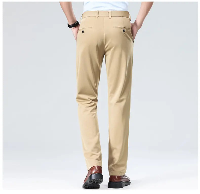 Men's Stretchy Casual Business Pants Spring Summer Breathable Full Length Home Work Trousers