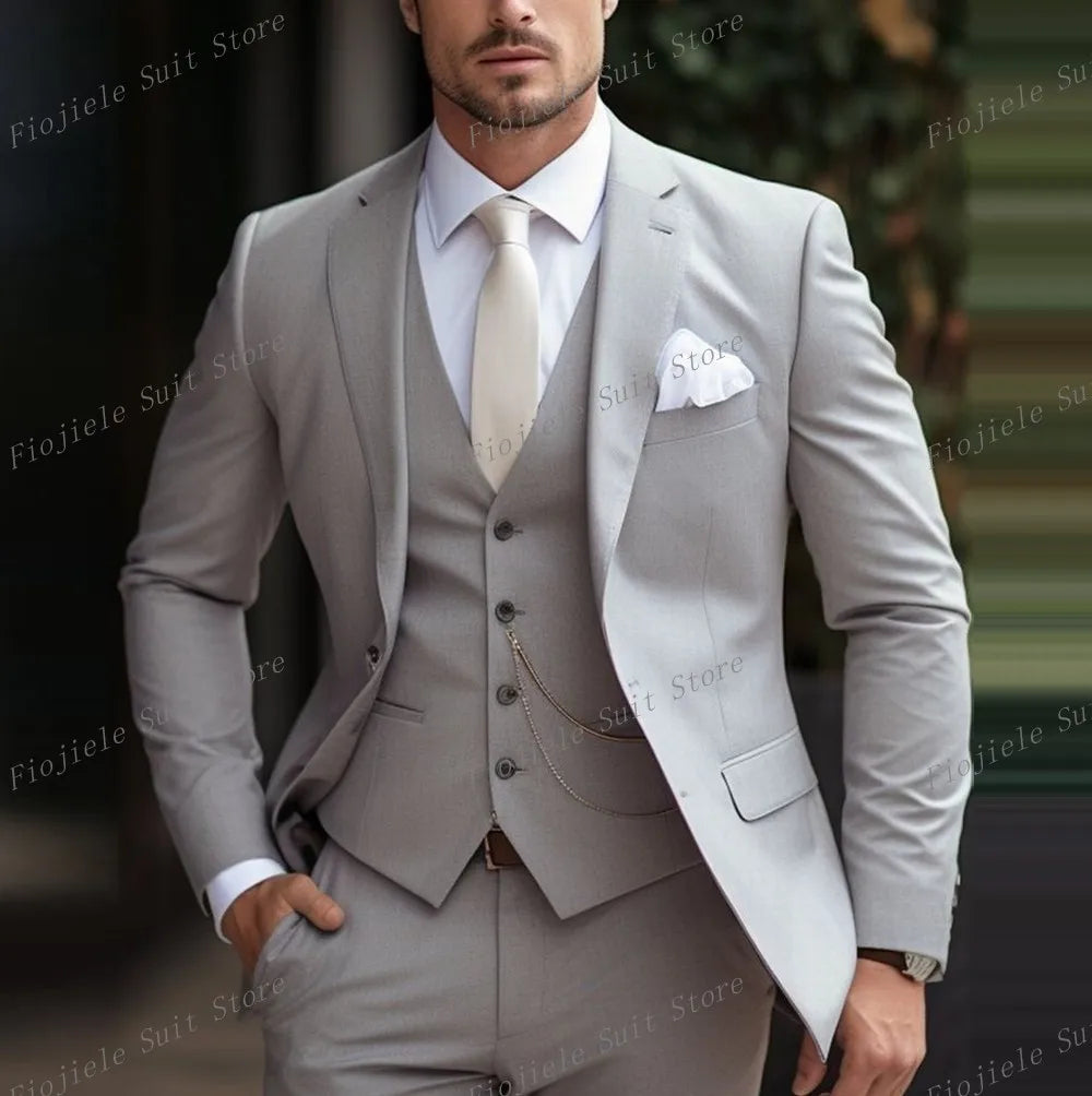 Fiojiele Men's Formal Wedding Suit - Cotton-Polyester Blend, Single Breasted, Four-Season Comfort