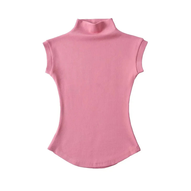 Women's Sleeveless Turtleneck Slim Fit Knit Top Summer 2024 by TODOBLACK