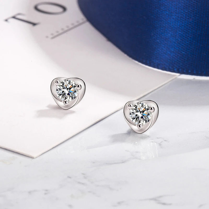 NoEnName_Null 925 Sterling Silver Heart-Shaped Crystal Stud Earrings for Women – Trendy Anniversary Gift