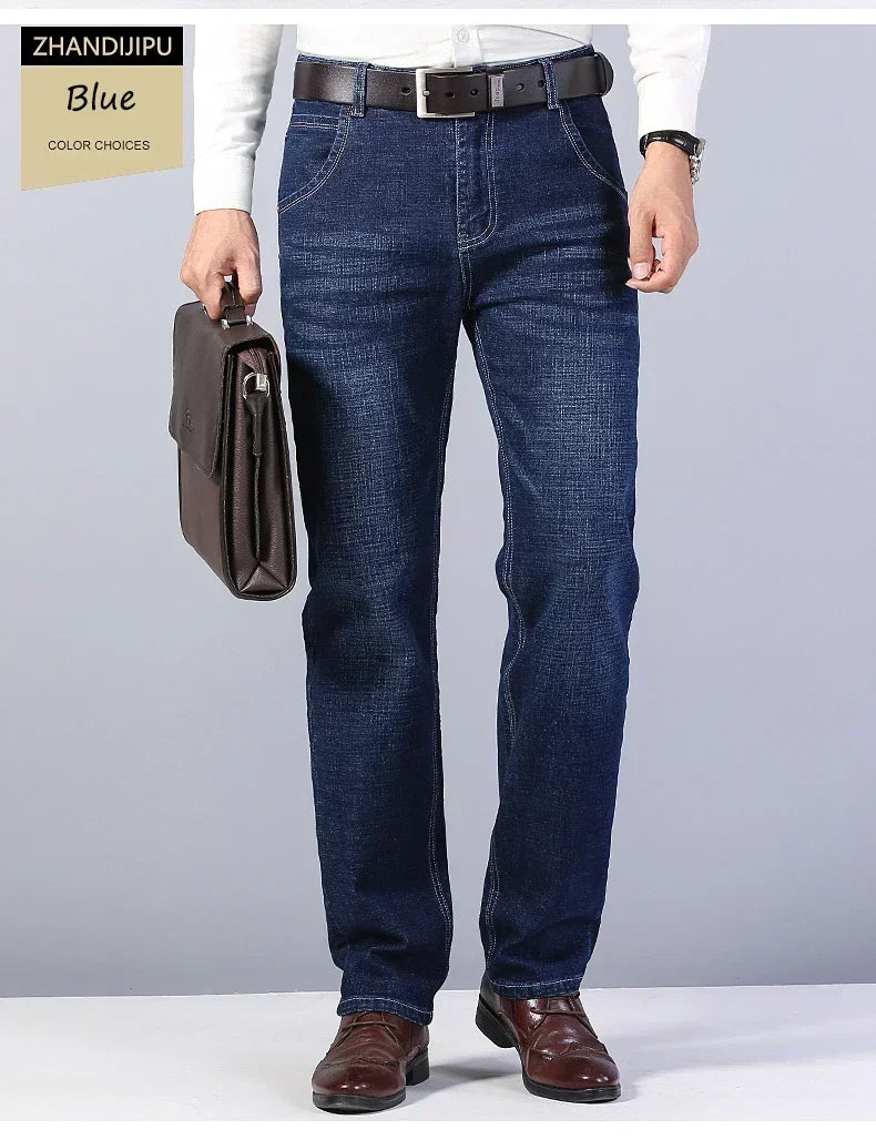 Business Men's Stretch Jeans Autumn New Straight Casual Regular Classic Fashion Denim Trousers