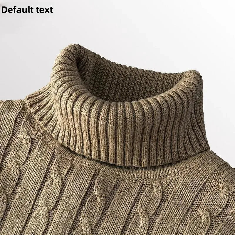 Men's Polo Turtle Neck Sweater Thick Cotton Knitted Top Fleece-Lined And Thickened Warm Bras Soft Winter Jumper