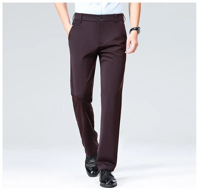 Men's Stretchy Casual Business Pants Spring Summer Breathable Full Length Home Work Trousers