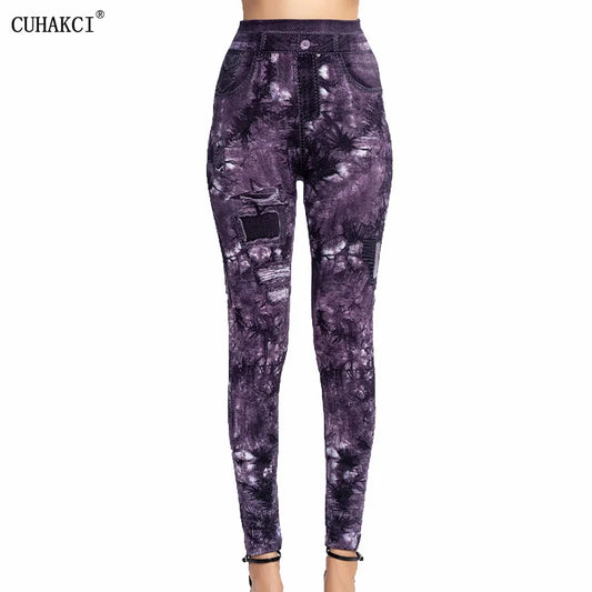 CUHAKCI Women's High-Waist Seamless Printed Leaf Leggings – Ankle-Length, Sexy Workout Gym Tights