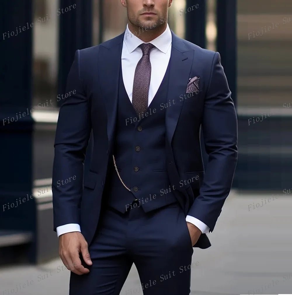 Fiojiele Men's Formal Wedding Suit - 4-Season Cotton-Polyester Blend, Single Breasted