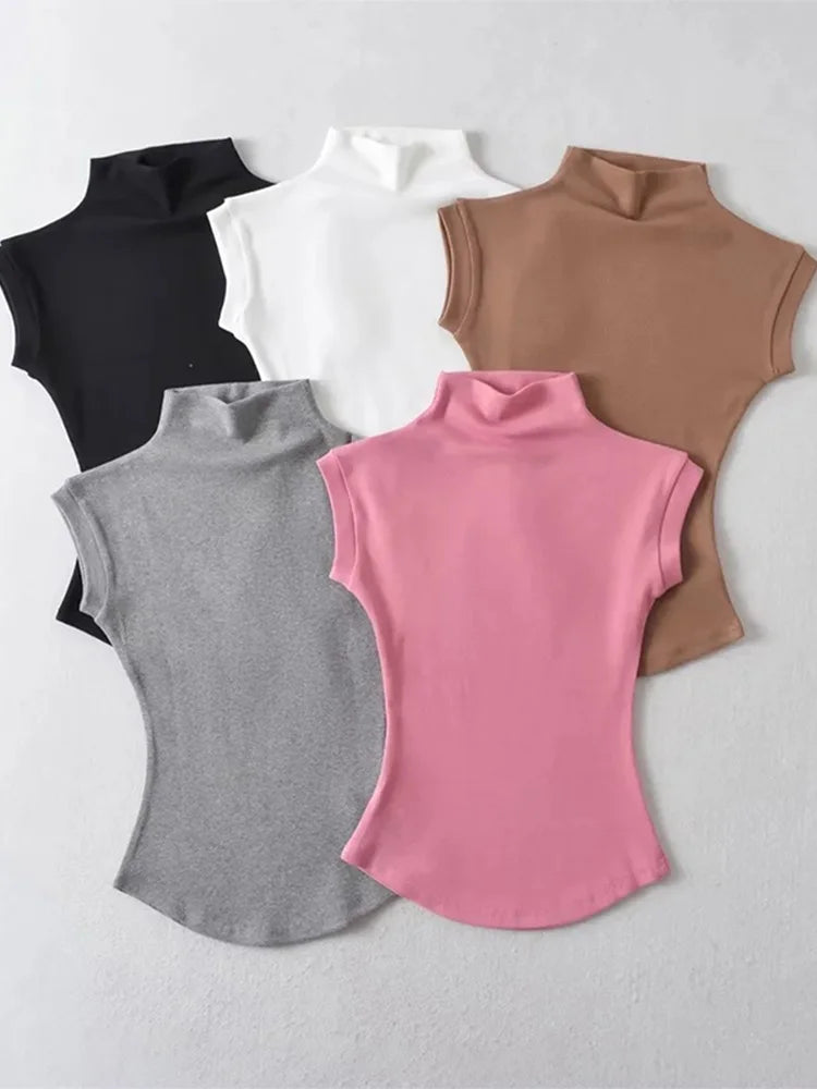 Women's Sleeveless Turtleneck Slim Fit Knit Top Summer 2024 by TODOBLACK