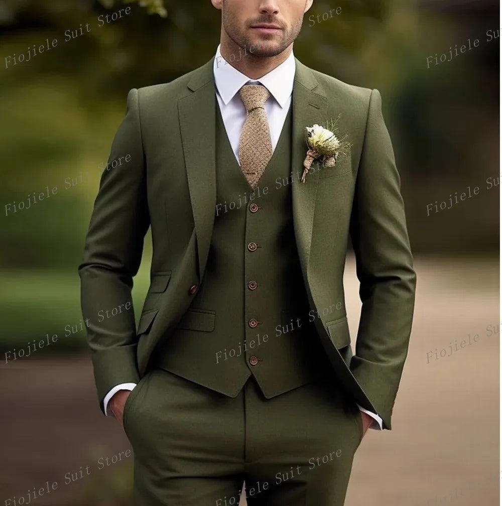Fiojiele Men's Formal Wedding Suit - 4-Season Cotton-Polyester Blend, Single Breasted