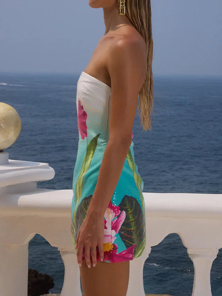 MAFIRRY Women's Sequined Strapless Beach Mini Dress (09650)