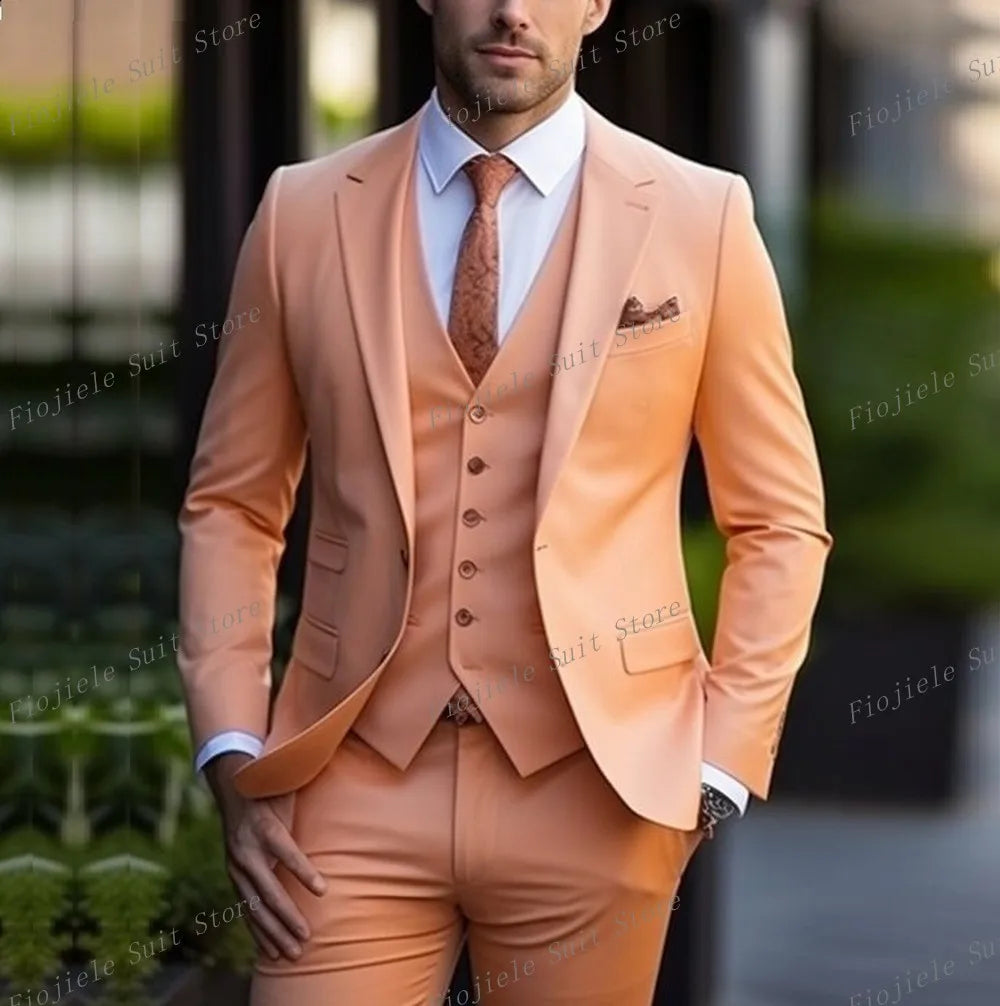 Fiojiele Men's Formal Wedding Suit - 4-Season Cotton-Polyester Blend, Single Breasted