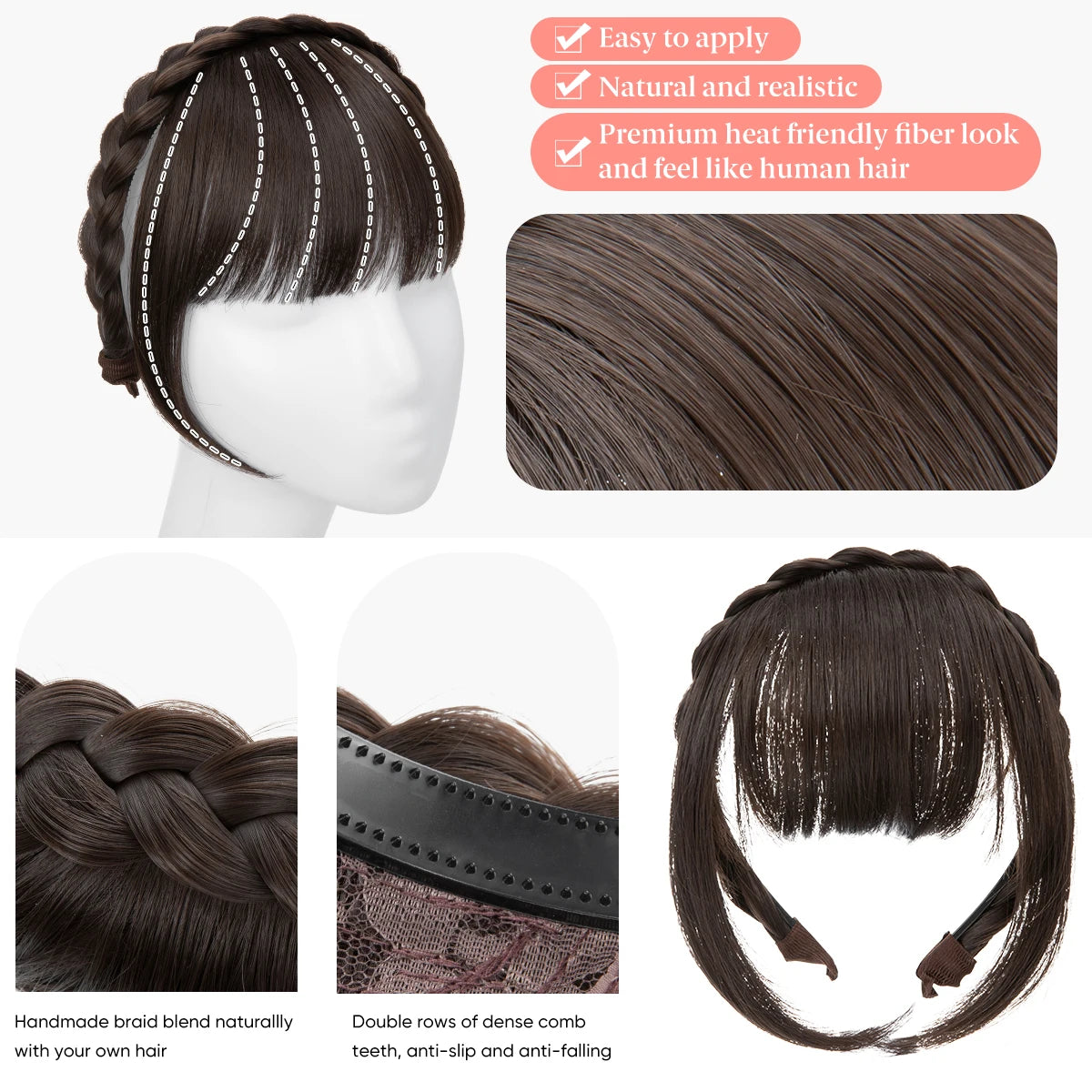SARLA Blunt Bangs Clip-In Hair Extension – High Temperature Fiber, Pure Color, Permable