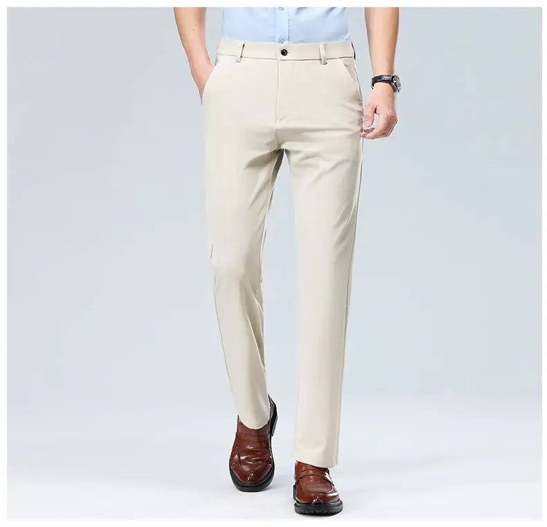 Men's Stretchy Casual Business Pants Spring Summer Breathable Full Length Home Work Trousers