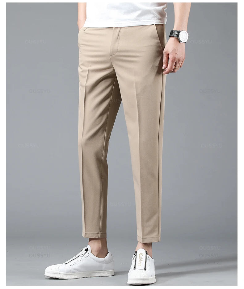 OUSSYU Men’s Smart Casual Straight-Leg Pants – Lightweight Summer Collection