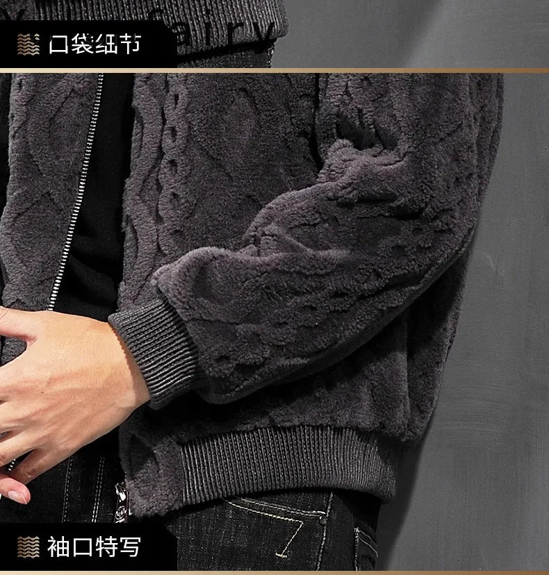 YOLANFAIRY 100% Wool Real Fur Coat Winter Shearling Jackets for Men Cropped Leather Jacket