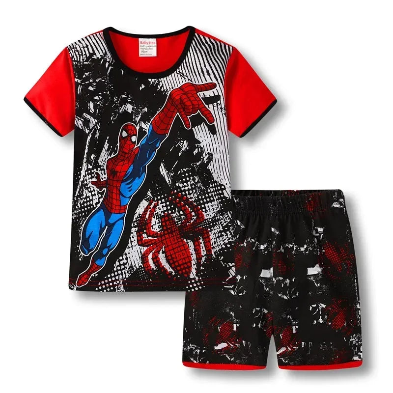 MINISO Kids Cartoon Pajama Sets – Short Sleeve Summer Outfits for Boys &amp; Girls (Spiderman, Iron Man, Mickey, Elsa &amp; More)