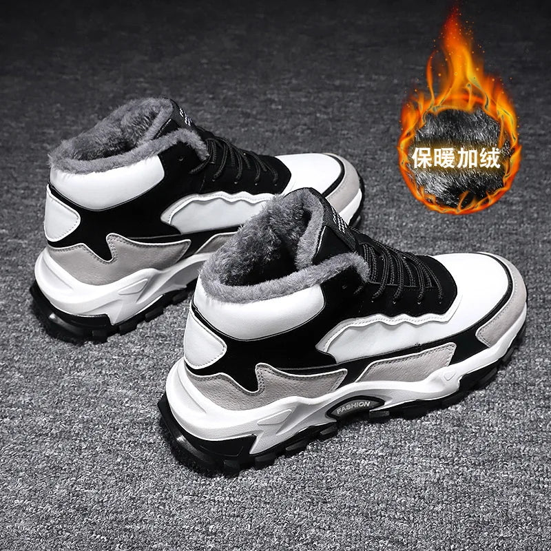 Winter Mens Casual Sneakers Fleece Keep Warm  Men High Top Plus Fur Cotton Large Size men shoes.