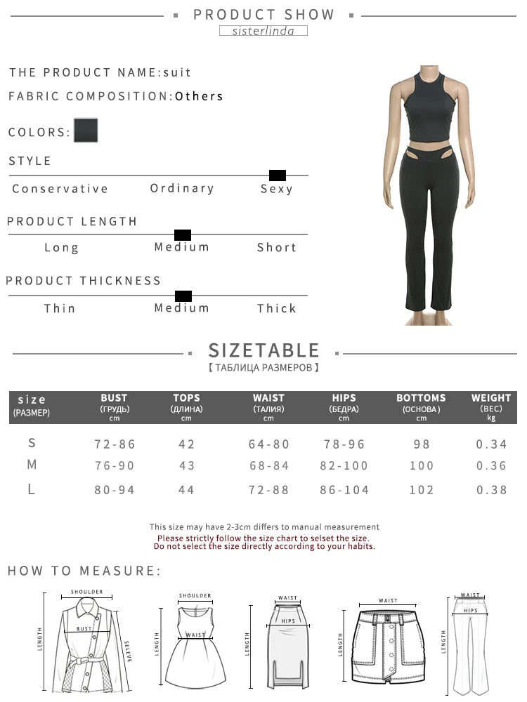 Sisterlinda Casual Ribbed Tracksuit 2 Piece Set Women Sleeveless Stretch Tops+Cut Elastic High Waist Pants Club wear Outfits