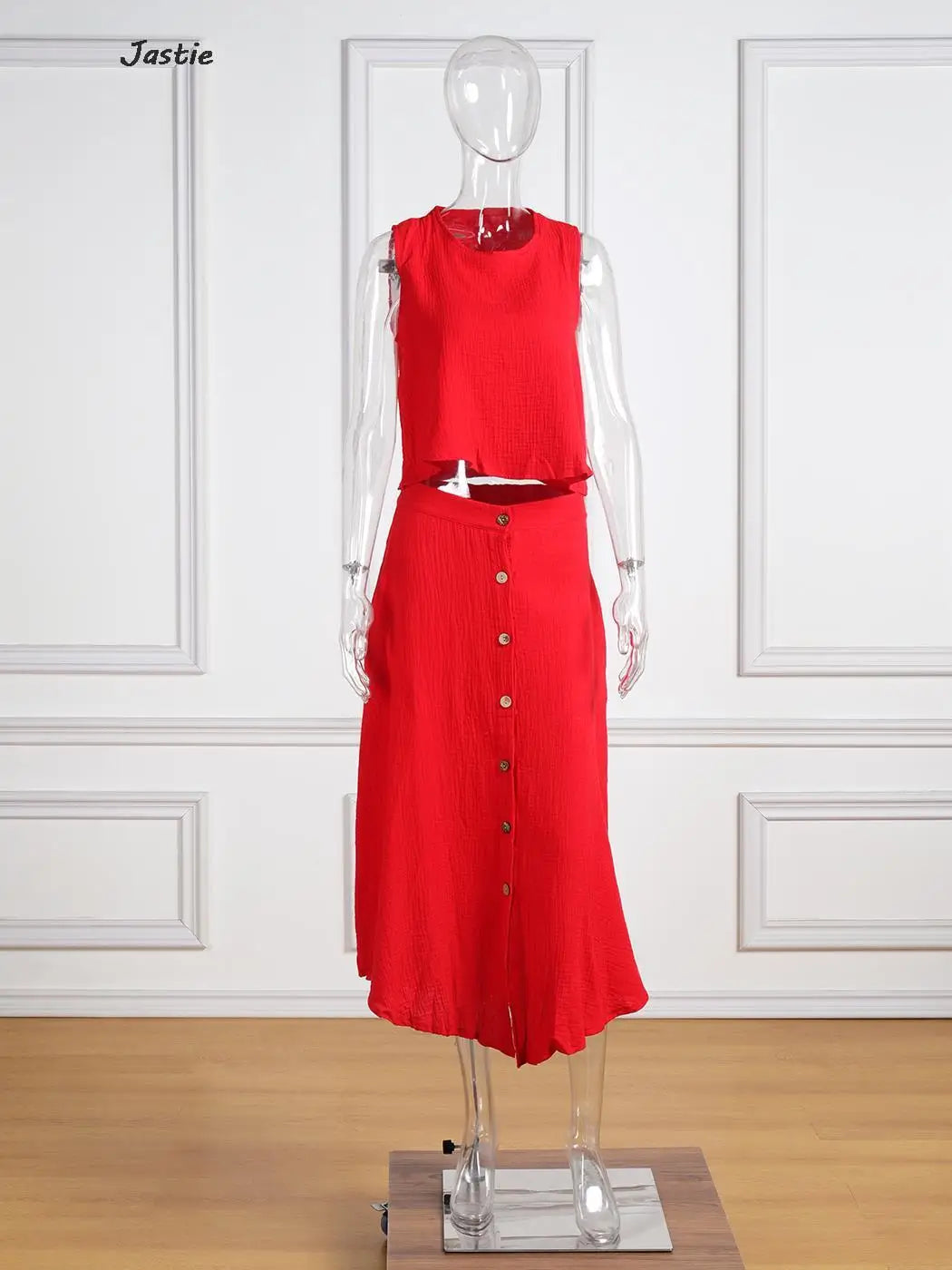 JASTIE Women's Casual A-Line Sleeveless Jersey Dress – Mid-Calf Length, Spring/Summer Style