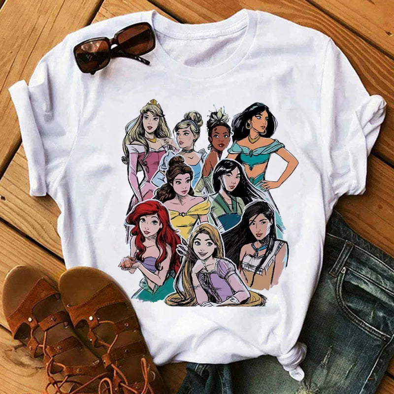 Disney Women's Junior Casual Cartoon Fairy Tale Print Tee – Summer Collection