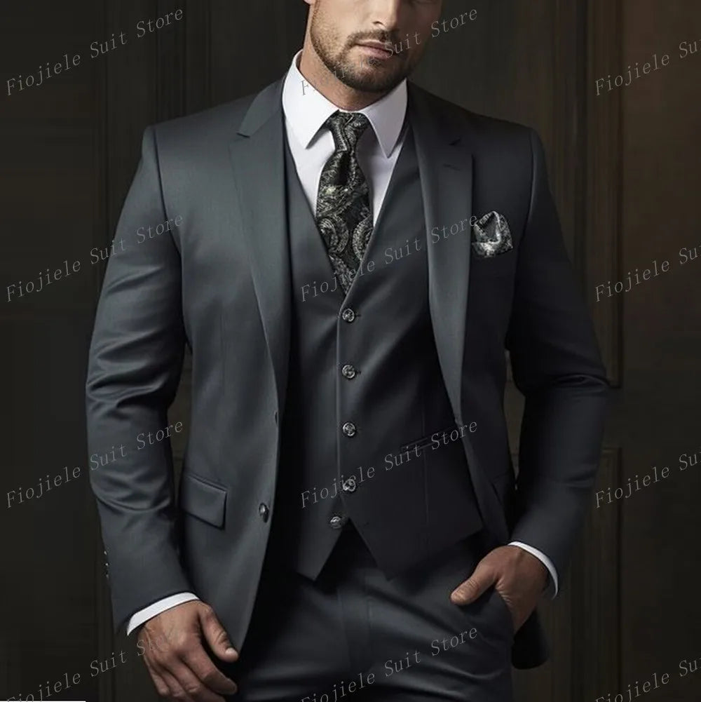 Fiojiele Men's Formal Wedding Suit - Cotton-Polyester Blend, Single Breasted, Four-Season Comfort