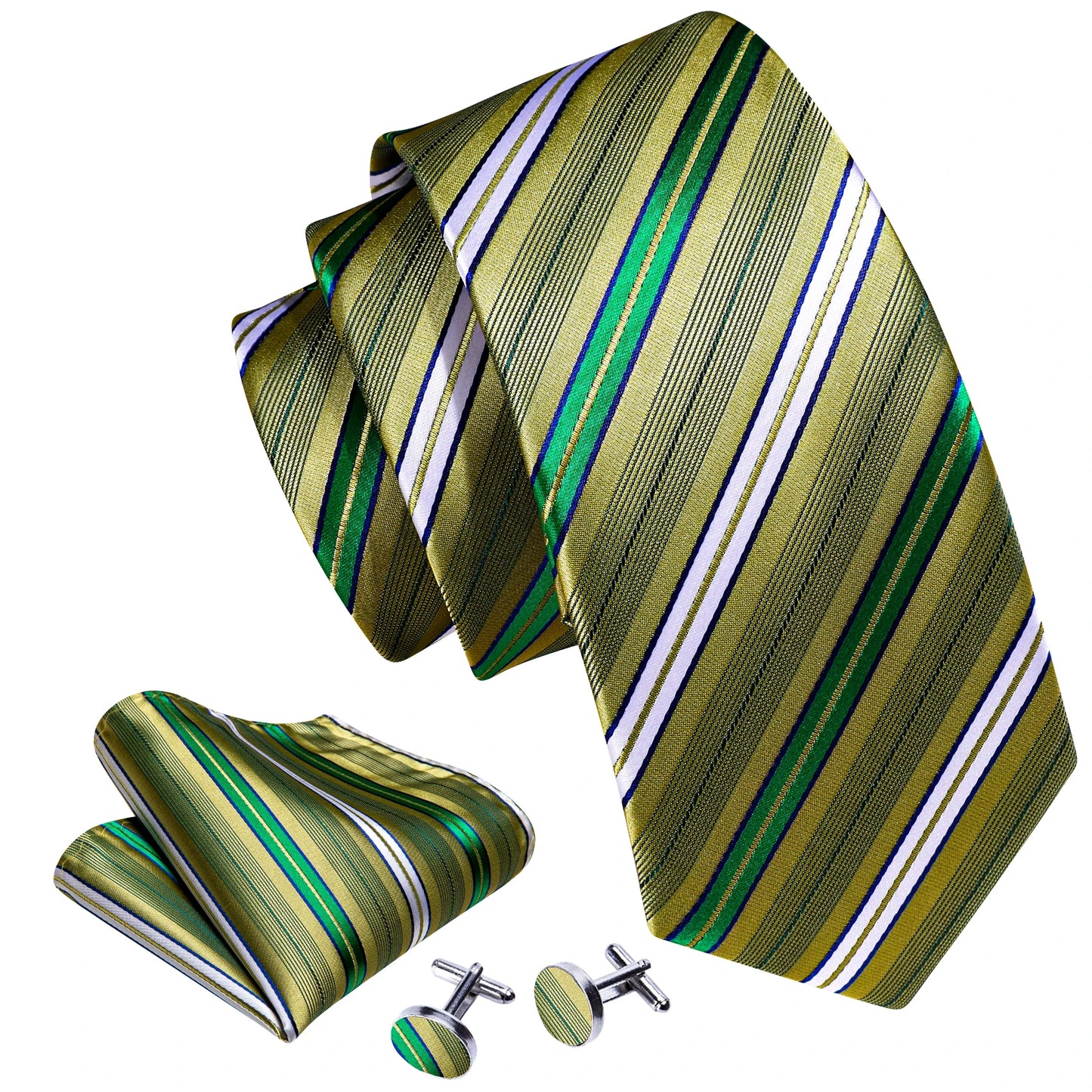 Olive Green Men Tie Silk Solid Pocket Square Cufflinks Sets Elegant Woven Necktie For Male Groom Wedding Party Barry.Wang 5261