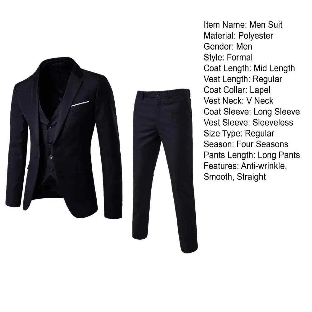 NoEnName_Null Men's Formal Suit - Cotton and Polyester Blend, Single Breasted, Regular Fit