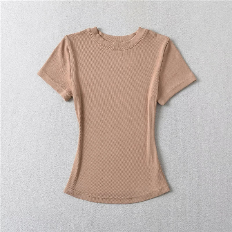 STVY Women's Slim Fit Solid Knit Tee with O-Neck - High Street Spring/Summer Top