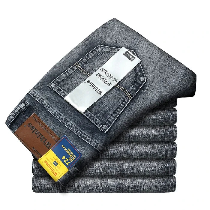 Men  Stretch Jeans Retro Smoke Gray Fit Straight Casual Denim Pants