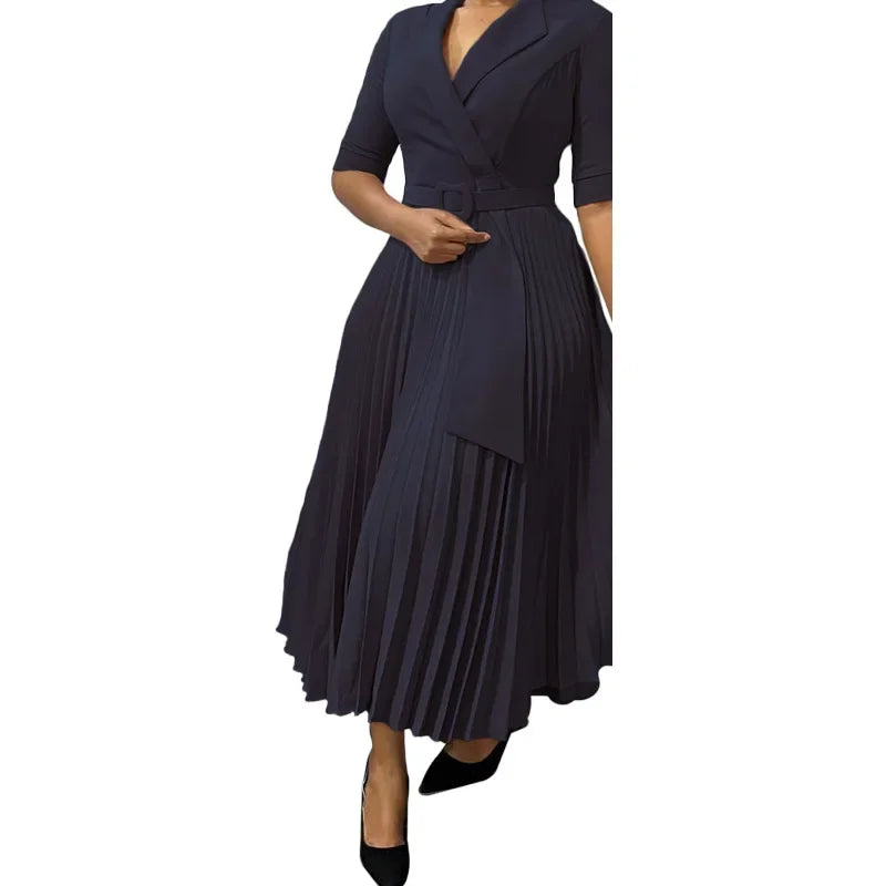 Women Fashion V-neck 3/4 Sleeve Party Evening Long Maxi Dress Outfits Pleat African Clothes