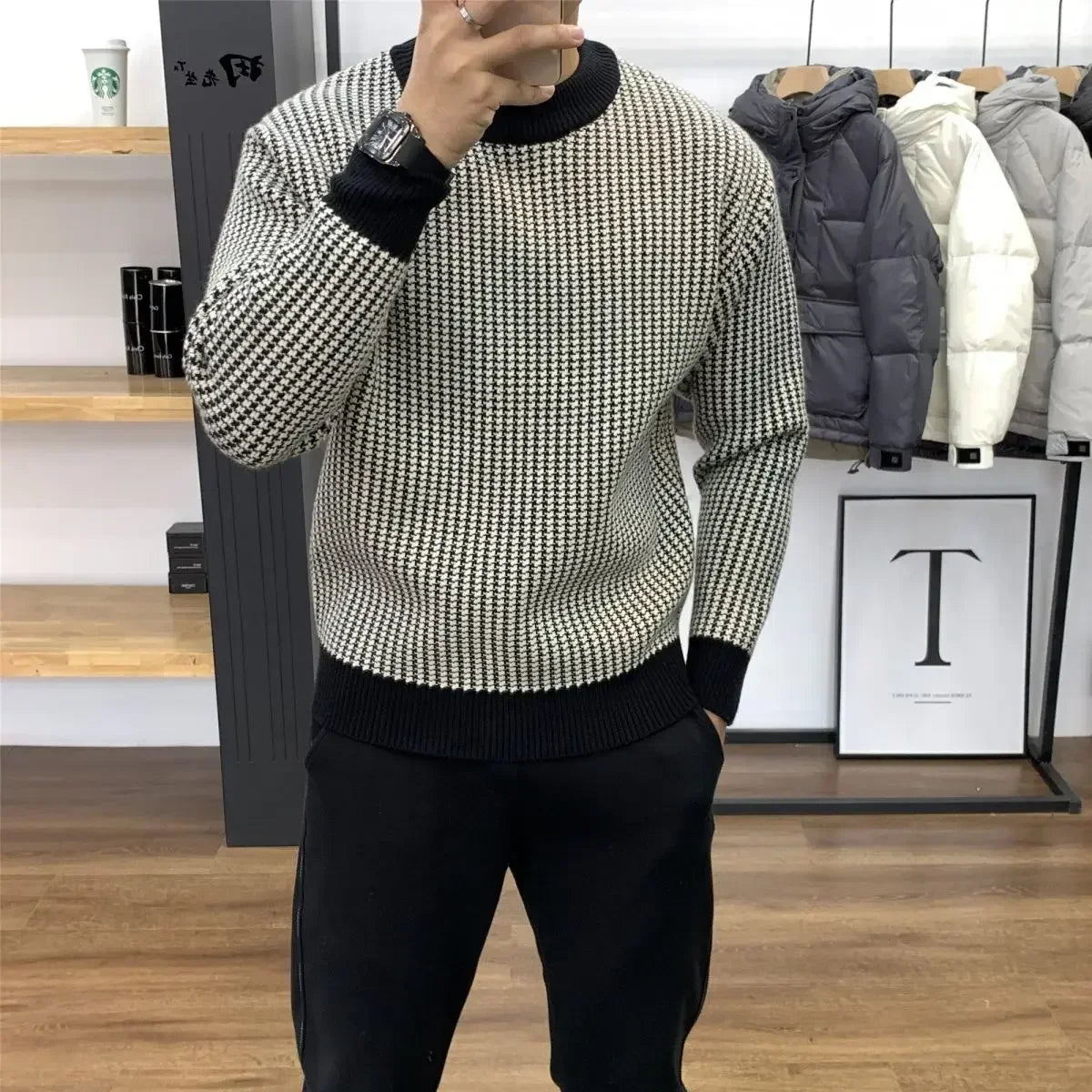 Man Round Collar jumper for Men Pullovers Crewneck Black Spring Autumn Designer Luxury versatile Elegant outfit