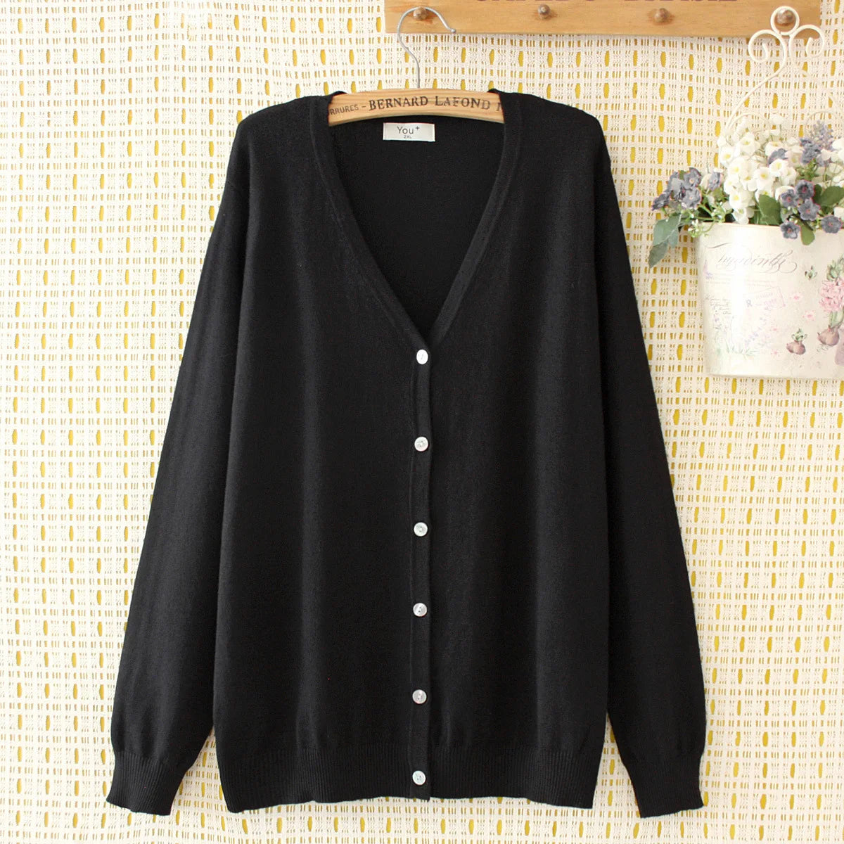 Plus Size Jumper Autumn Long Sleeve V-Neck WOMEN Mercerised Cotton Knitted Cardigan Spring Brief Solid Color Knitwear