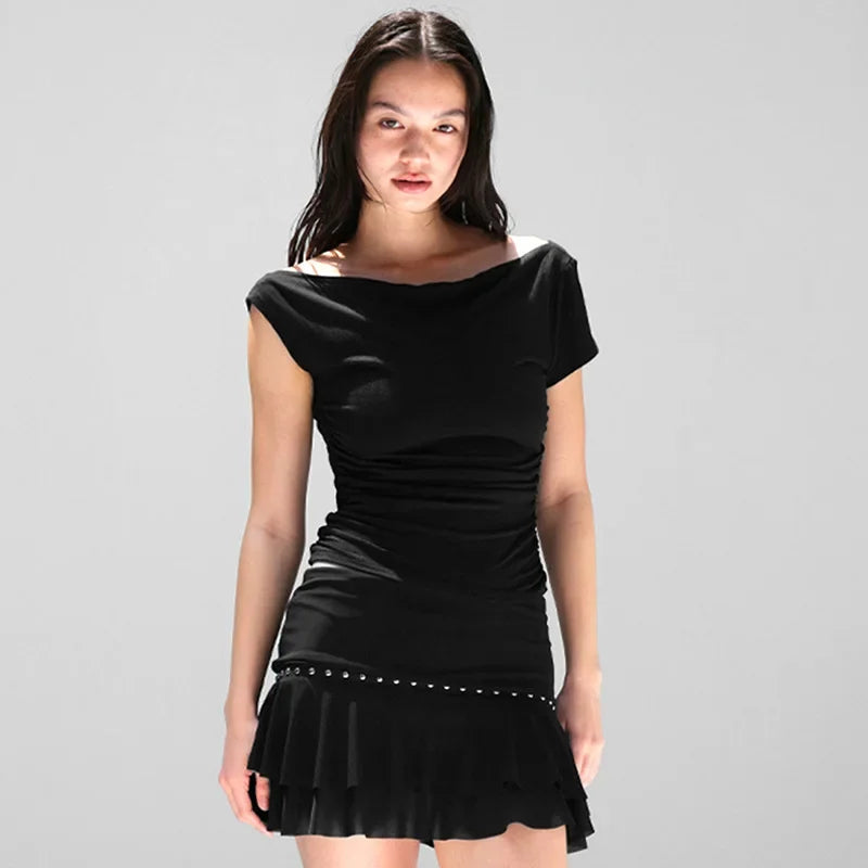 Vamos Todos Y2K Asymmetrical Skew Collar Slim Fit Tee for Women – Streetwear Summer Top