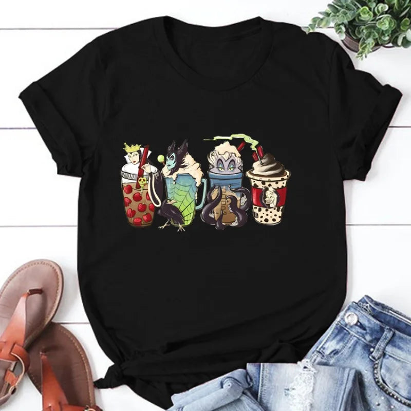 MINISO Women's Casual Cartoon Appliqué O-Neck Polyester T-Shirt for Spring/Summer