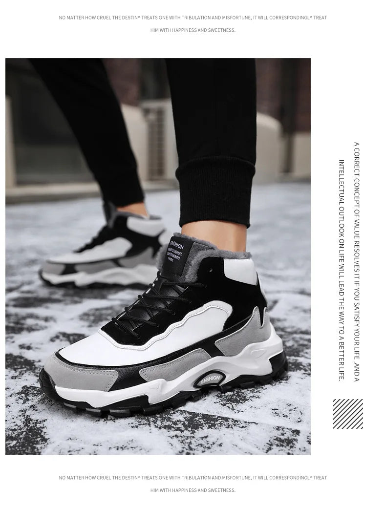 Winter Mens Casual Sneakers Fleece Keep Warm  Men High Top Plus Fur Cotton Large Size men shoes.