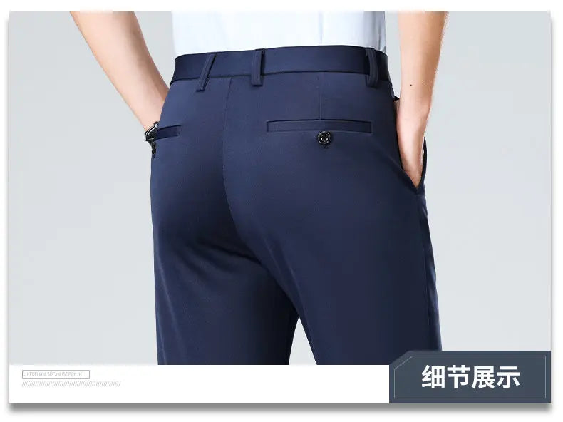 Men's Stretchy Casual Business Pants Spring Summer Breathable Full Length Home Work Trousers