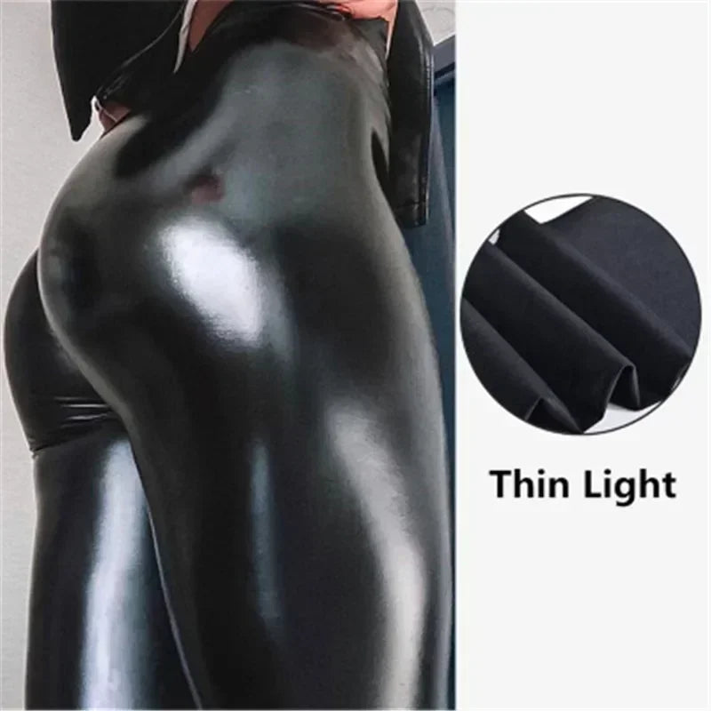 Sexy Black PU Leather Tights Women High Waist Pants High Elastic Slim Fashion Hip Liftting Leggings Skinny Pant