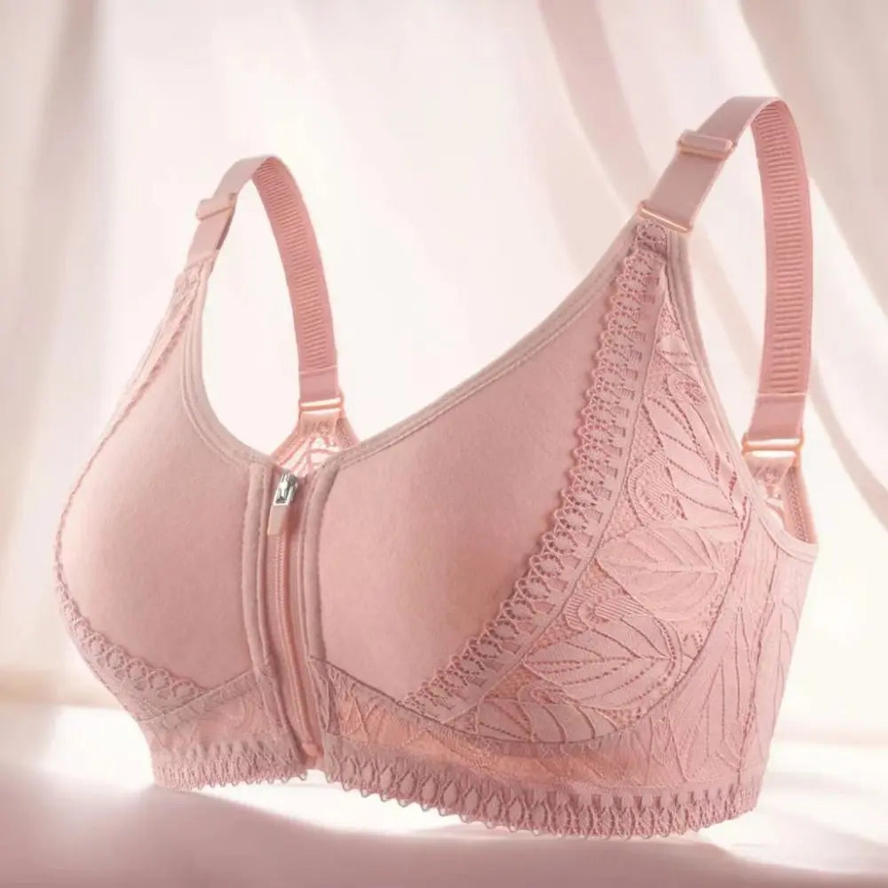 HEALMEYOU Women's Wireless Push-Up Bra – Front Closure, Full Cup, Geometric Pattern