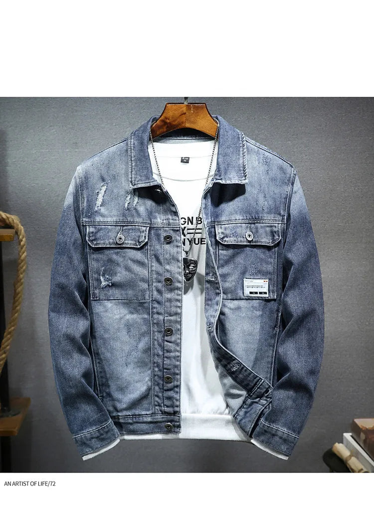 NoEnName Men's Casual Spring &amp; Autumn Solid Cotton-Polyester Jacket - Turn-Down Collar Single Breasted Coat