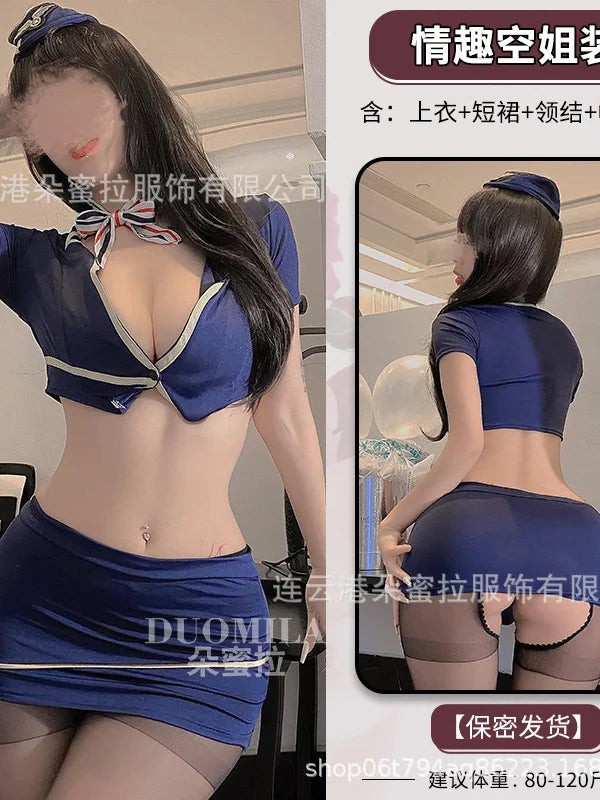 Sexy New Fun Underwear outfits for Women Full Hip Skirt Flight Attendant Uniform Temptation Secretary OL shorts Set women UB1N