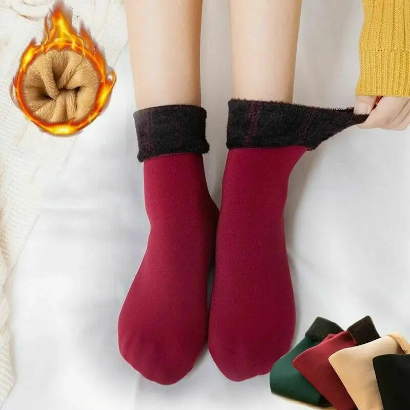 Velvet Women Winter Warm Thicken Socks, Thermal Soft Casual Solid Colour Wool Cashmere Home Snow Boots Floor Sock 1Pairs